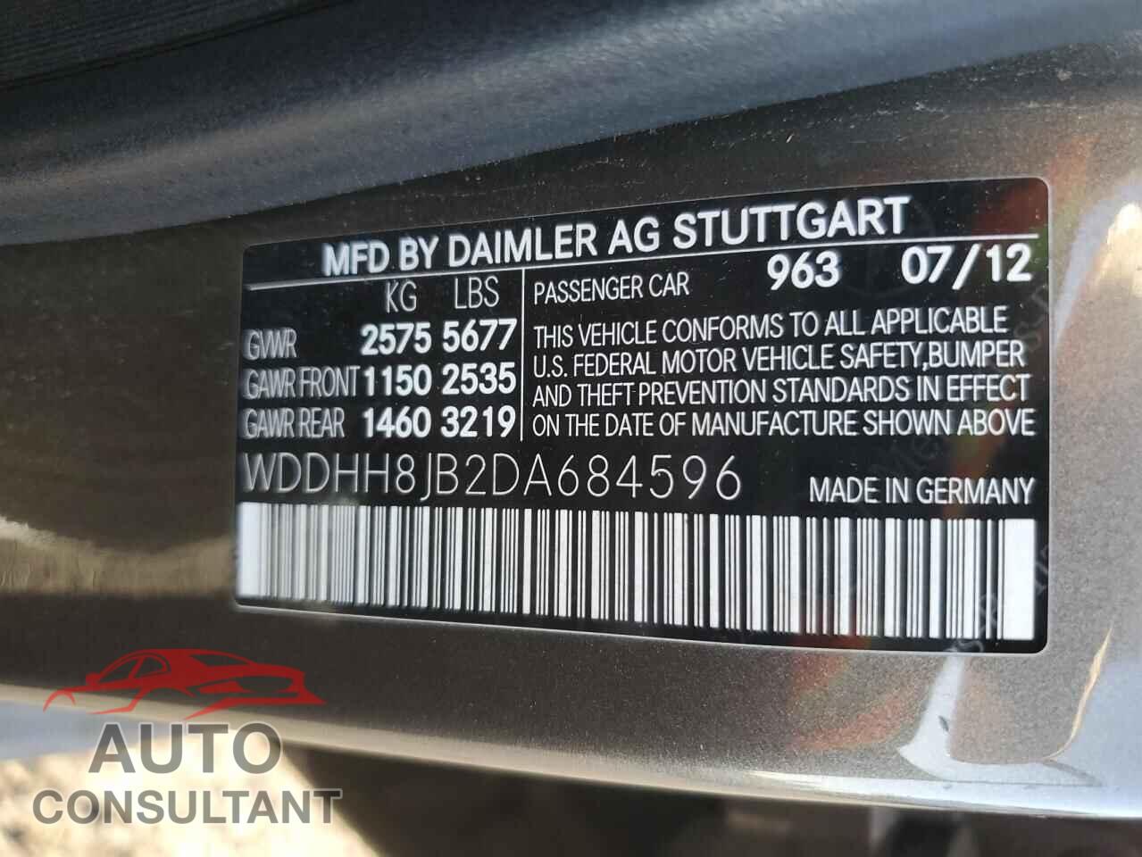 MERCEDES-BENZ E-CLASS 2013 - WDDHH8JB2DA684596