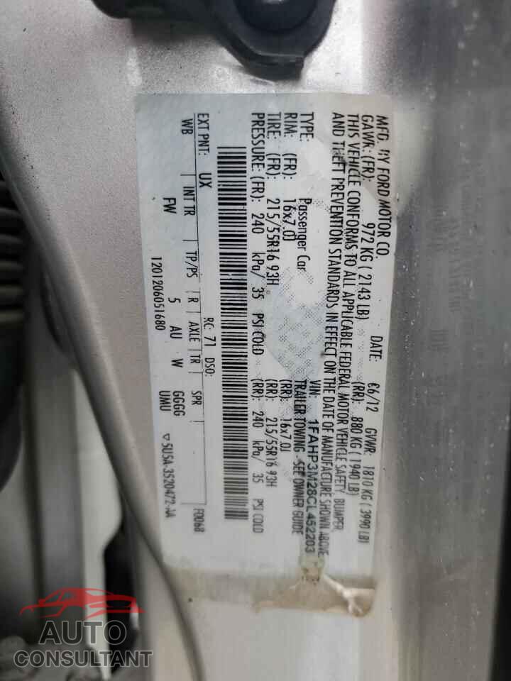 FORD FOCUS 2012 - 1FAHP3M28CL452203