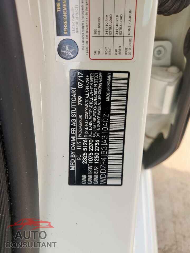 MERCEDES-BENZ E-CLASS 2018 - WDDZF4JB3JA310402