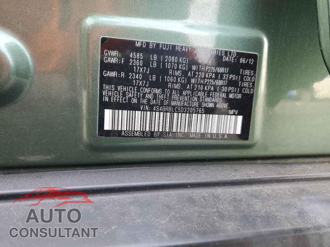 SUBARU OUTBACK 2013 - 4S4BRBLC5D3205765