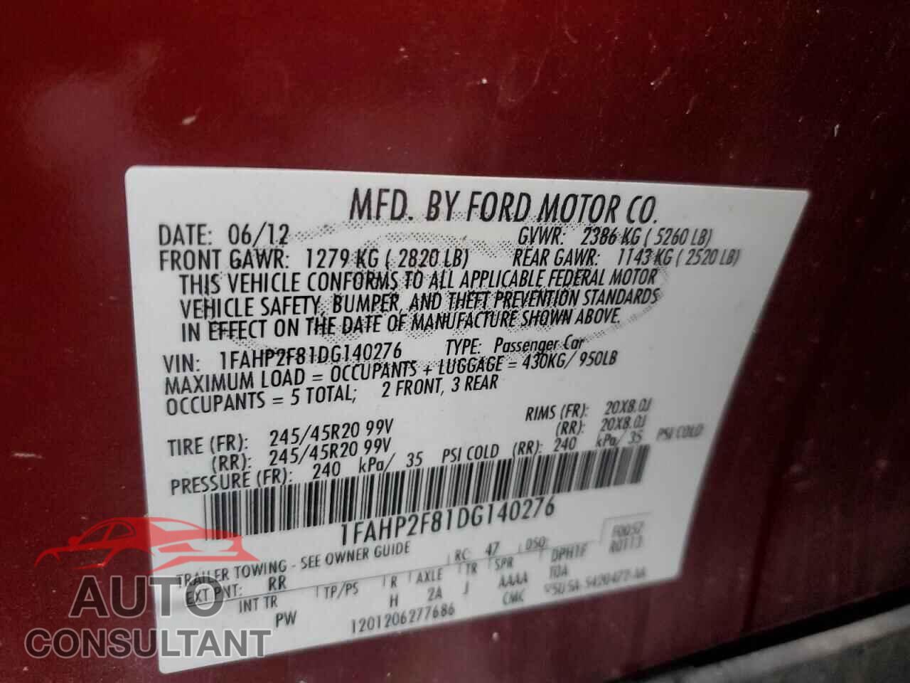 FORD TAURUS 2013 - 1FAHP2F81DG140276