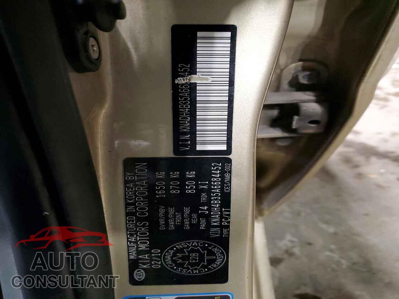 KIA RIO 2010 - KNADH4B35A6684452