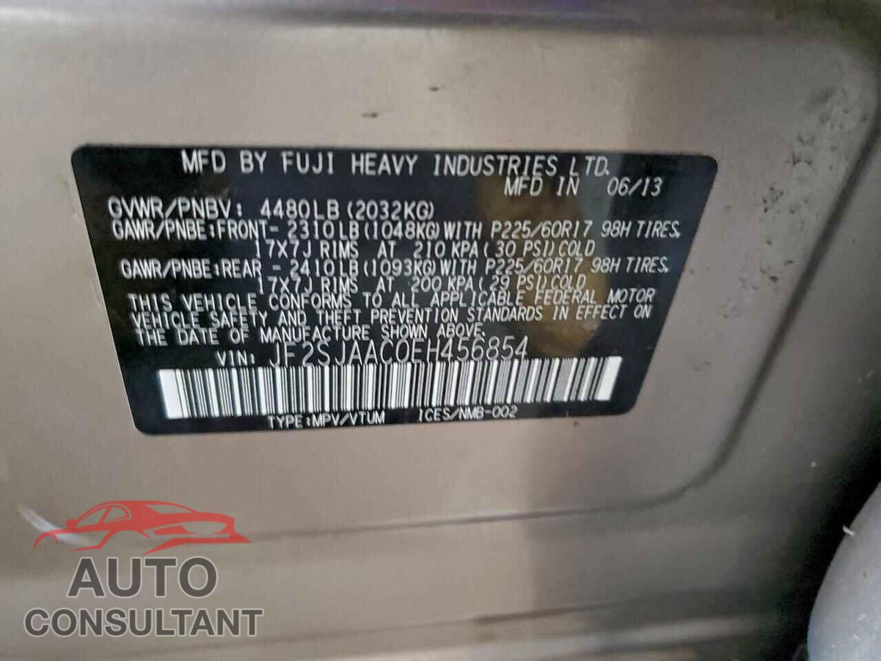 SUBARU FORESTER 2014 - JF2SJAAC0EH456854