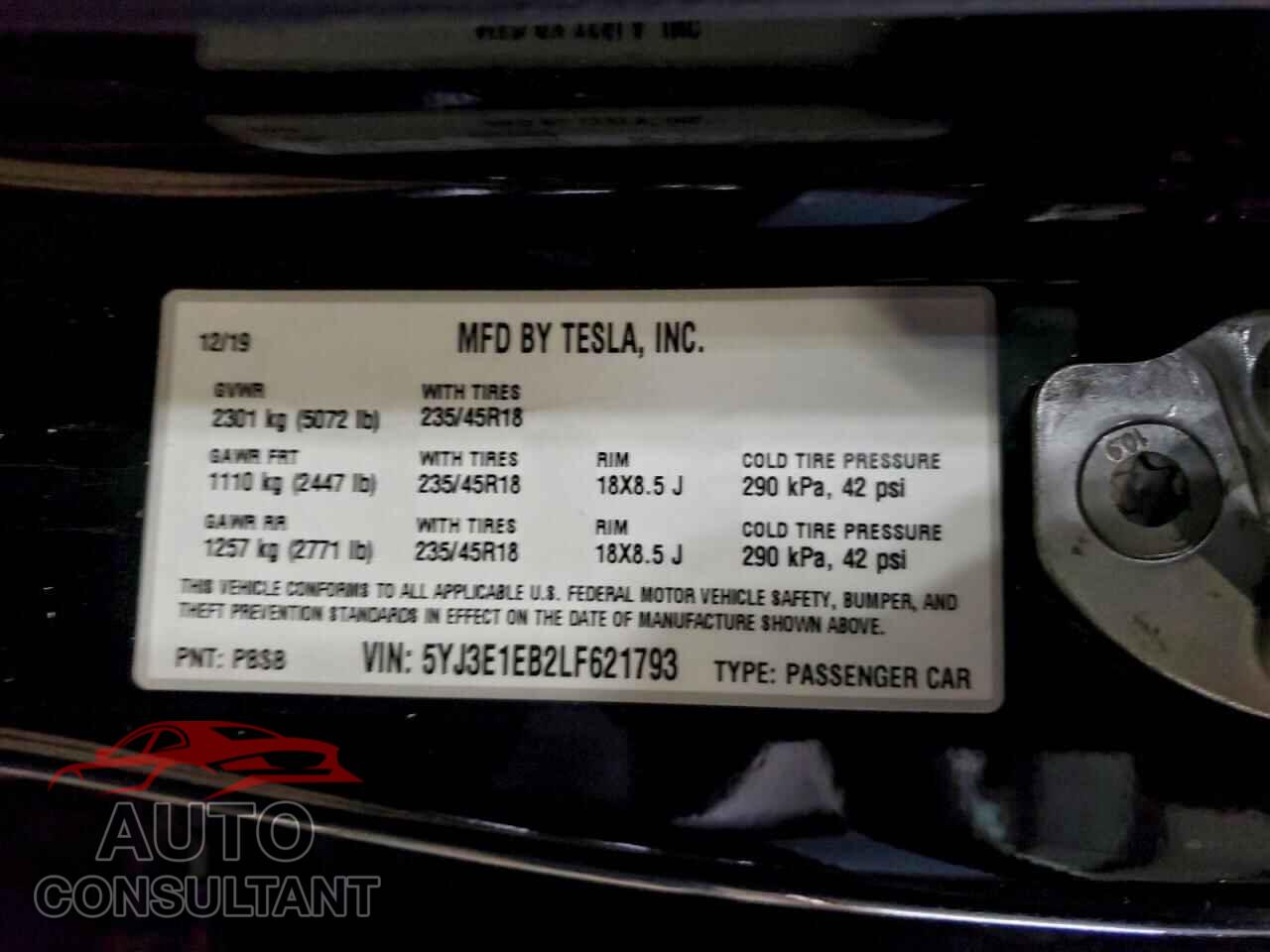 TESLA MODEL 3 2020 - 5YJ3E1EB2LF621793