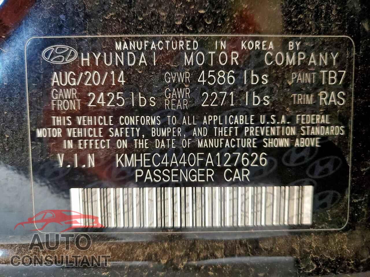 HYUNDAI SONATA 2015 - KMHEC4A40FA127626
