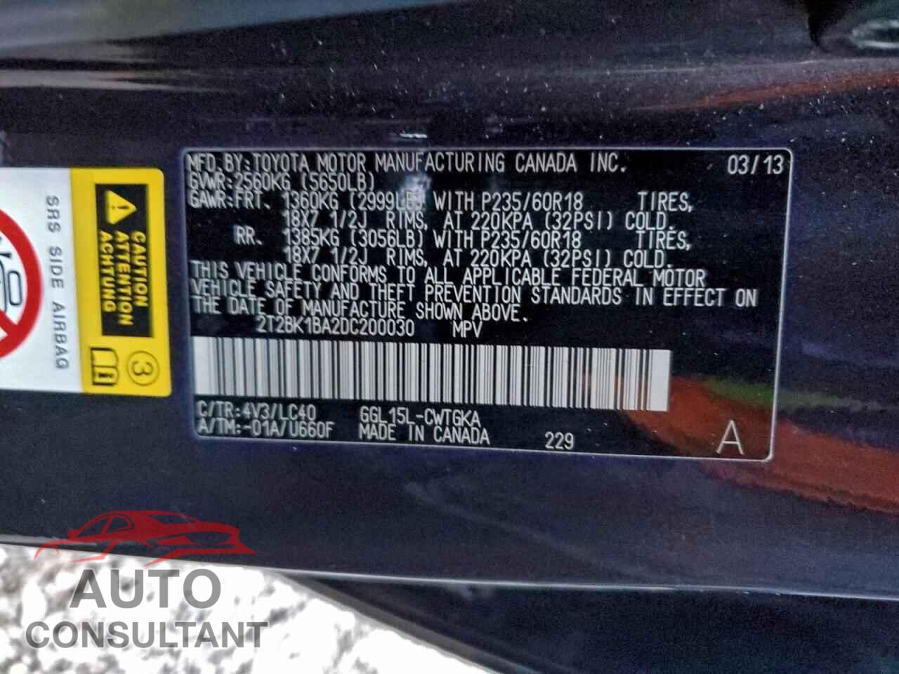 LEXUS RX350 2013 - 2T2BK1BA2DC200030