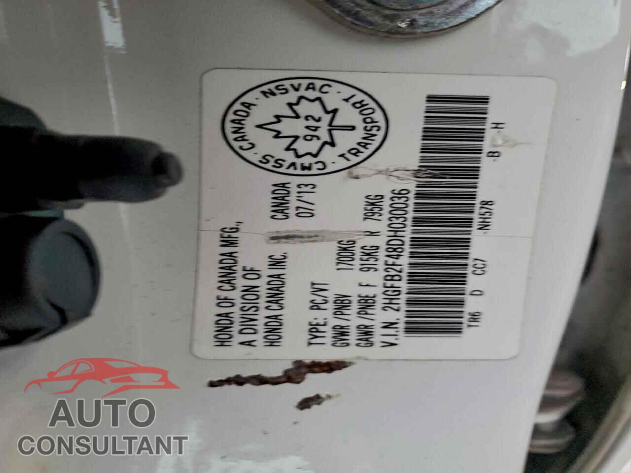 HONDA CIVIC 2013 - 2HGFB2F48DH030036