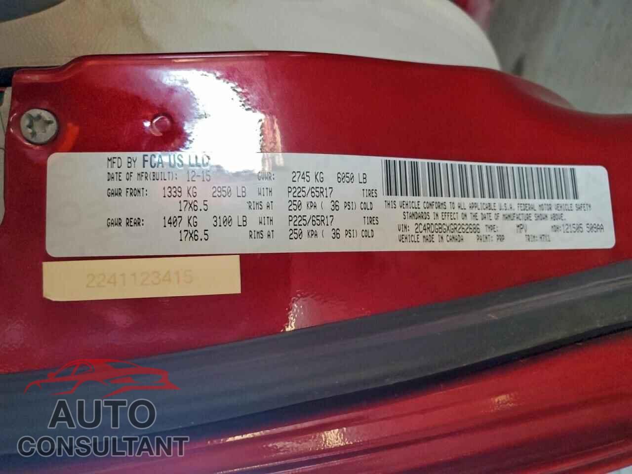 DODGE CARAVAN 2016 - 2C4RDGBGXGR262686