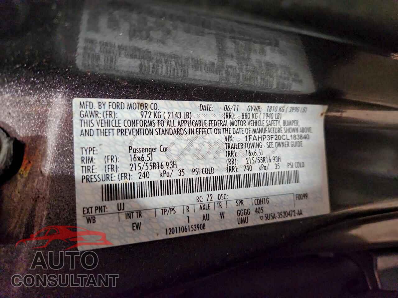 FORD FOCUS 2012 - 1FAHP3F20CL183840