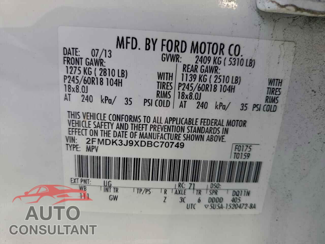 FORD EDGE 2013 - 2FMDK3J9XDBC70749
