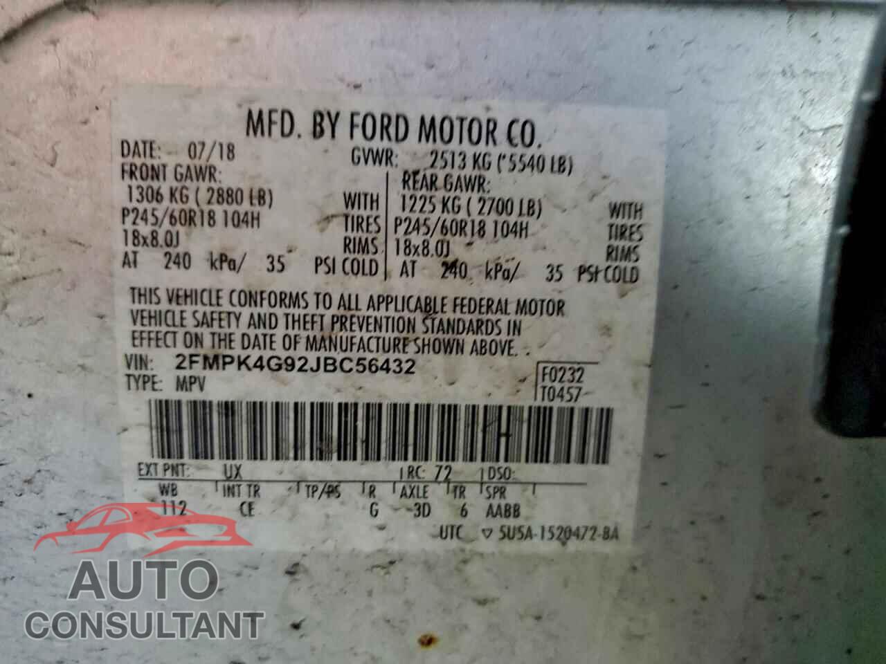 FORD EDGE 2018 - 2FMPK4G92JBC56432