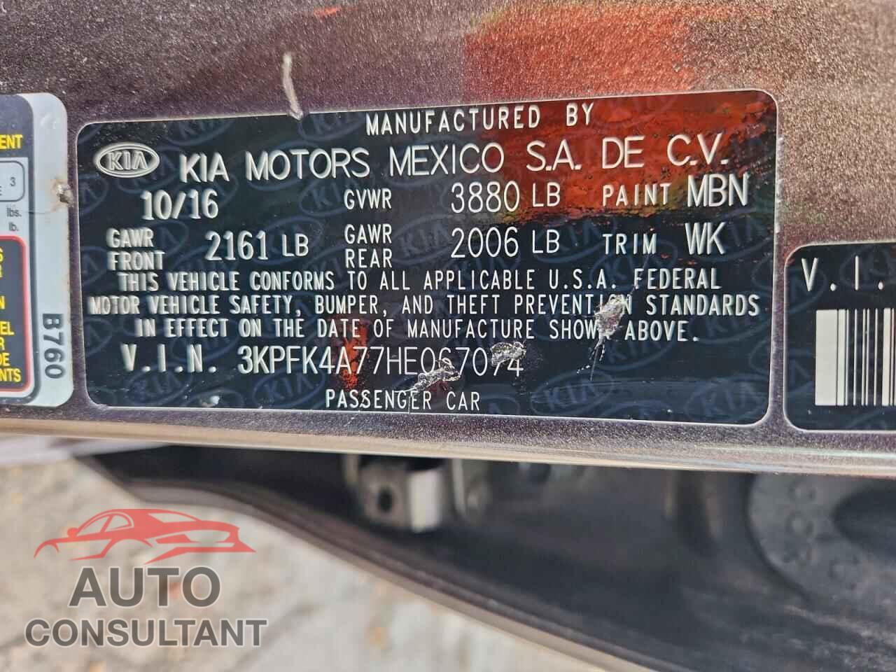 KIA FORTE 2017 - 3KPFK4A77HE067074