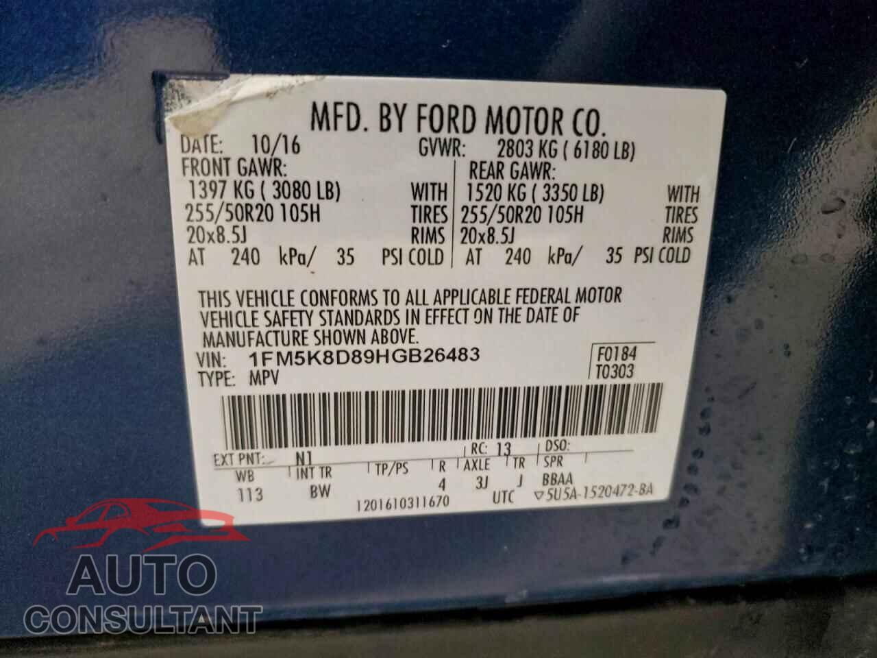 FORD EXPLORER 2017 - 1FM5K8D89HGB26483
