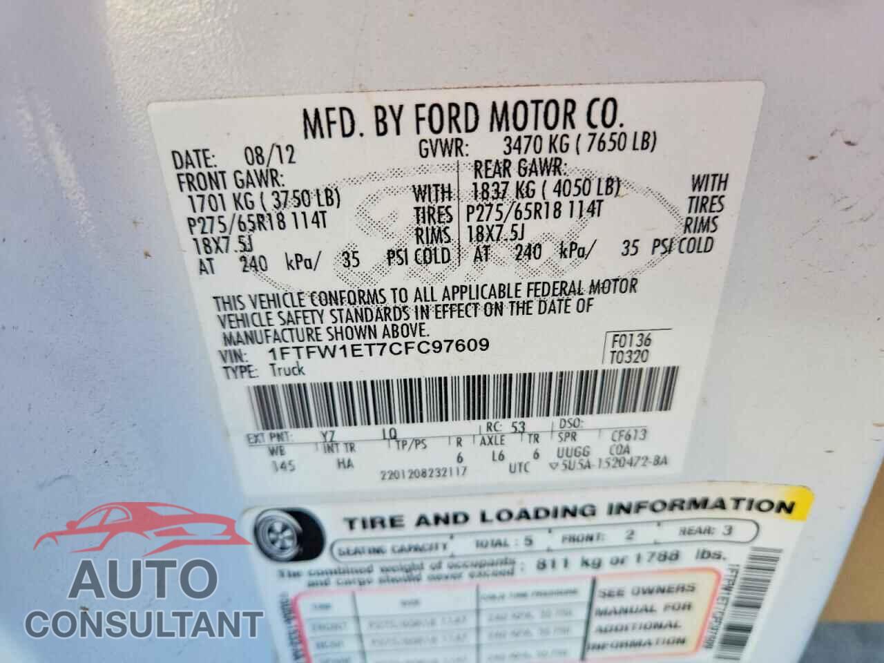 FORD F-150 2012 - 1FTFW1ET7CFC97609