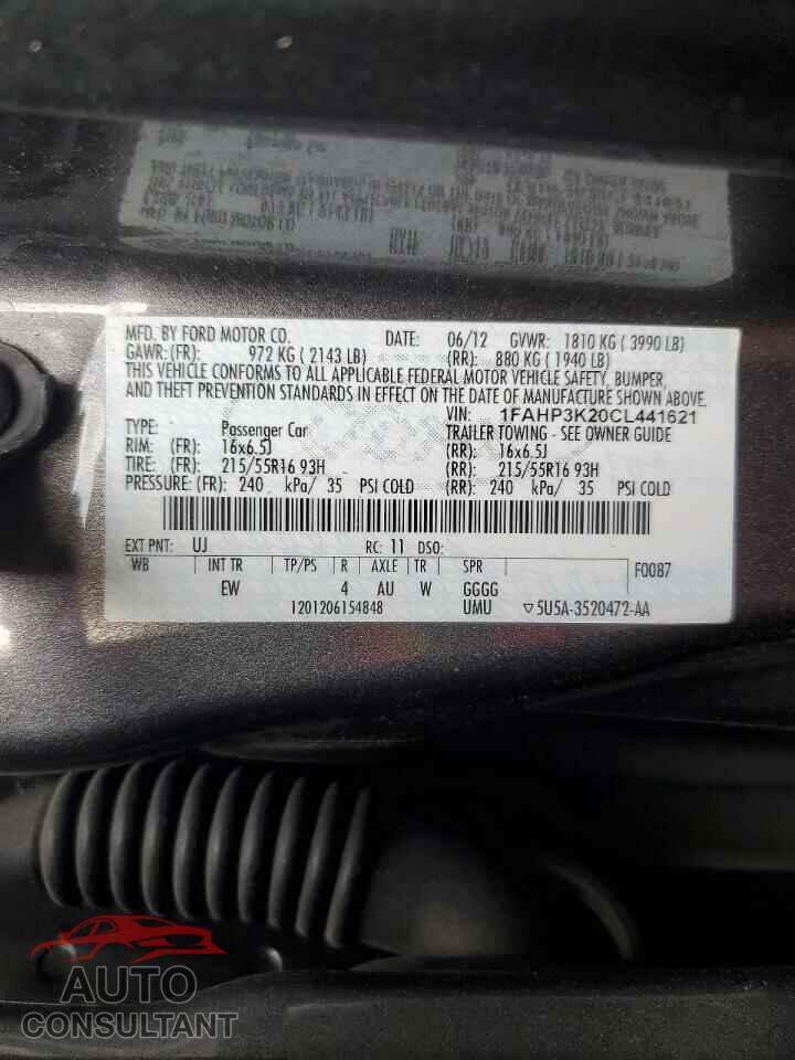 FORD FOCUS 2012 - 1FAHP3K20CL441621