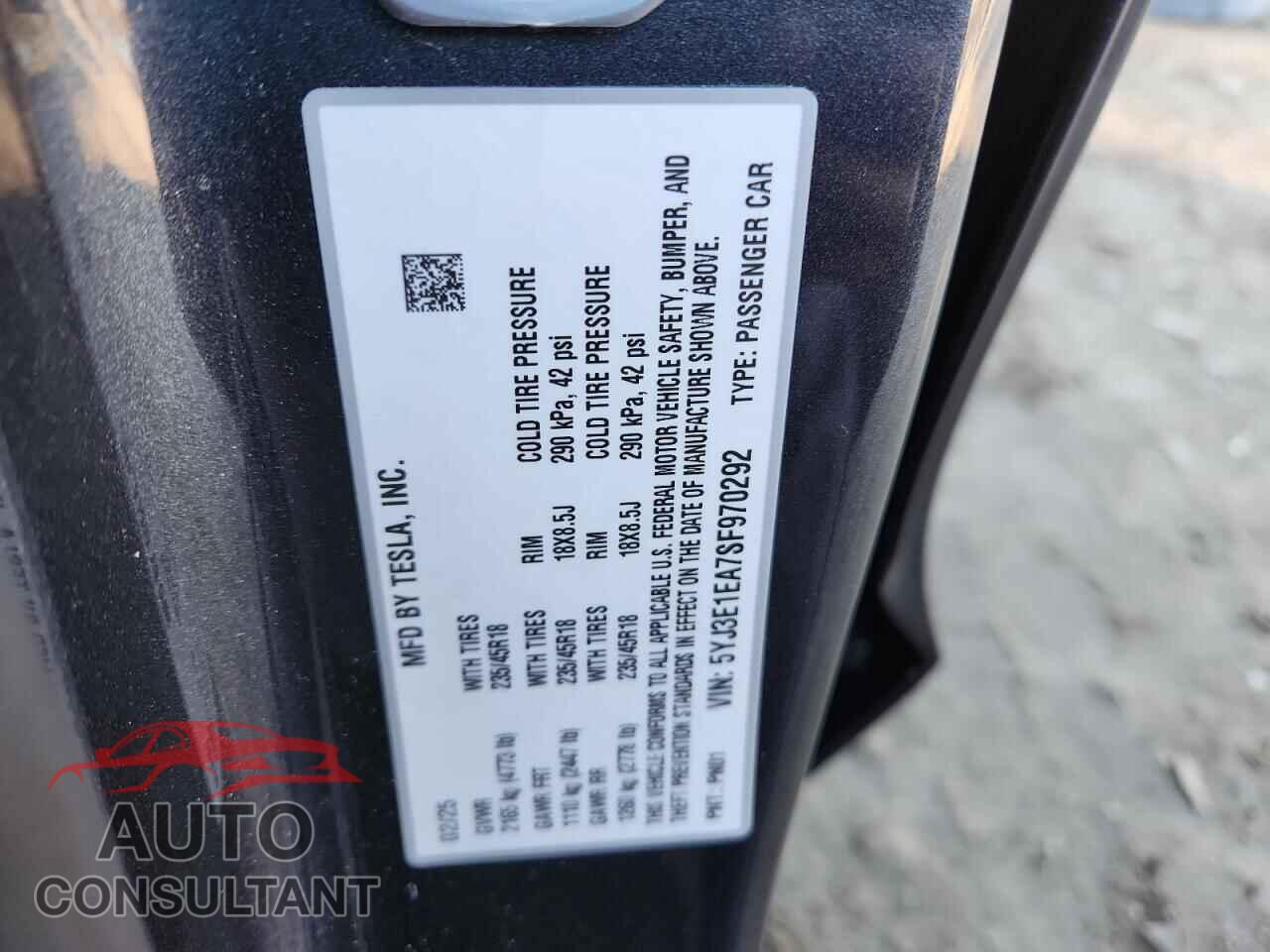 TESLA MODEL 3 2025 - 5YJ3E1EA7SF970292