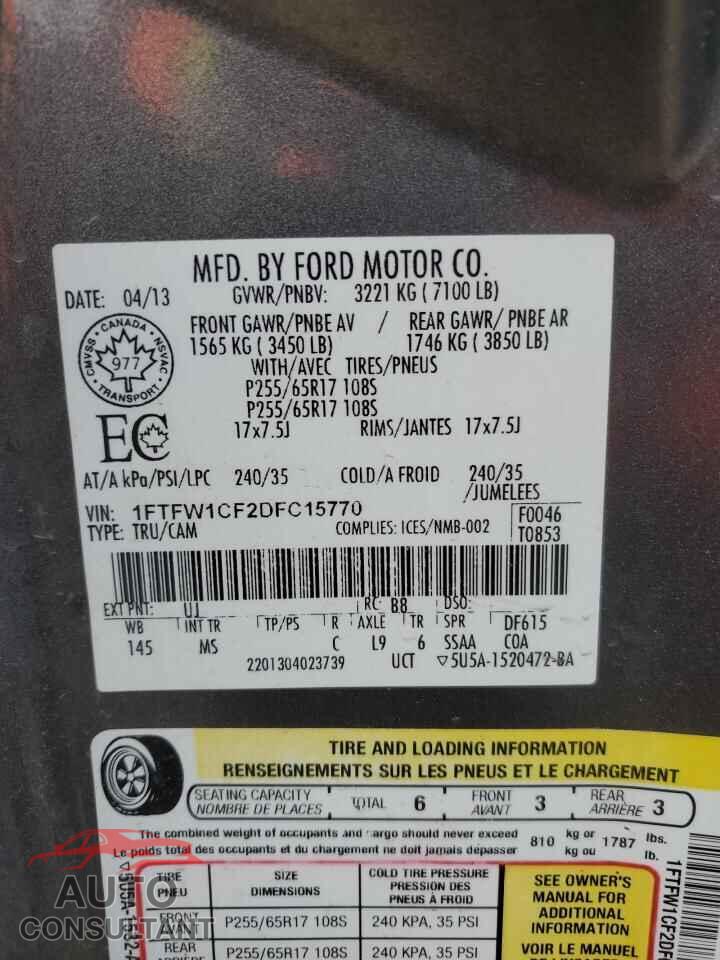 FORD F-150 2013 - 1FTFW1CF2DFC15770