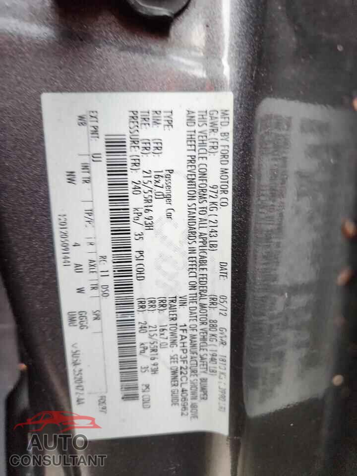 FORD FOCUS 2012 - 1FAHP3F22CL406962