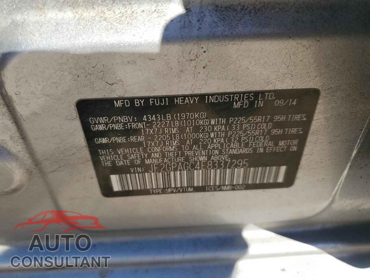 SUBARU XV 2014 - JF2GPAGC4E8337295