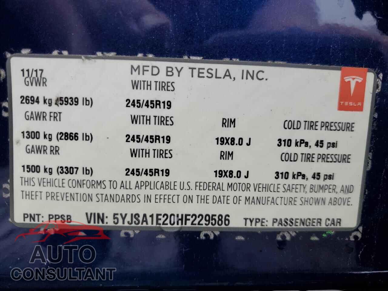 TESLA MODEL S 2017 - 5YJSA1E20HF229586
