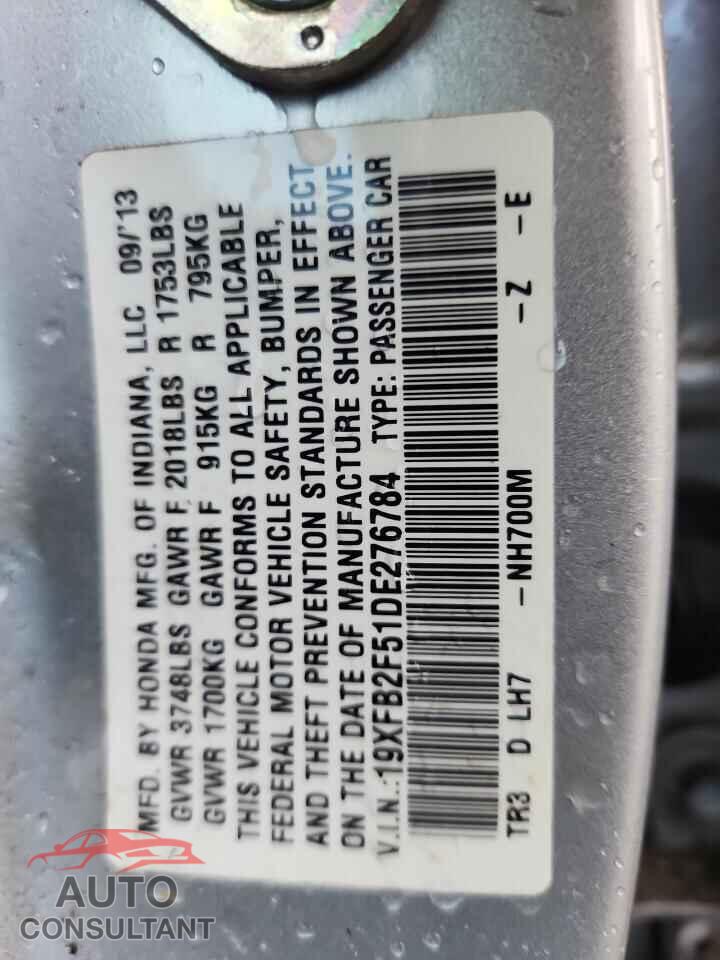 HONDA CIVIC 2013 - 19XFB2F51DE276784