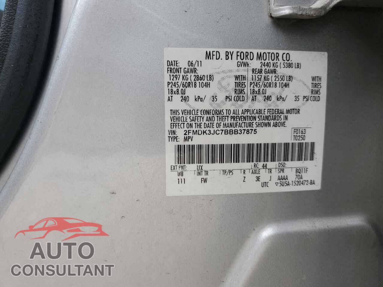 FORD EDGE 2011 - 2FMDK3JC7BBB37875