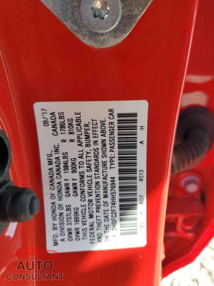 HONDA CIVIC 2017 - 2HGFC2F74HH576944