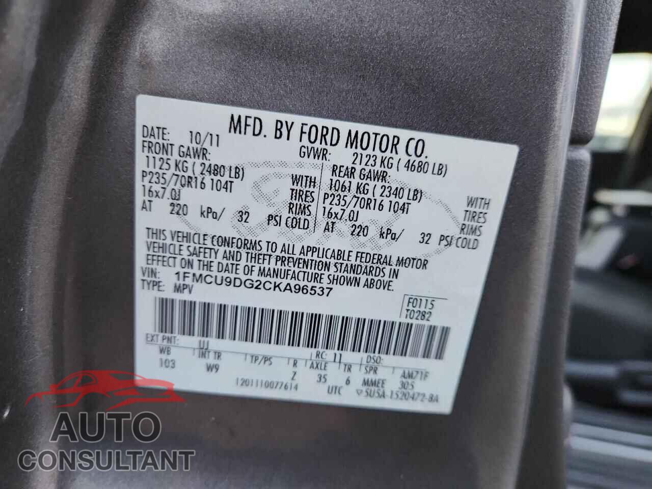 FORD ESCAPE 2012 - 1FMCU9DG2CKA96537