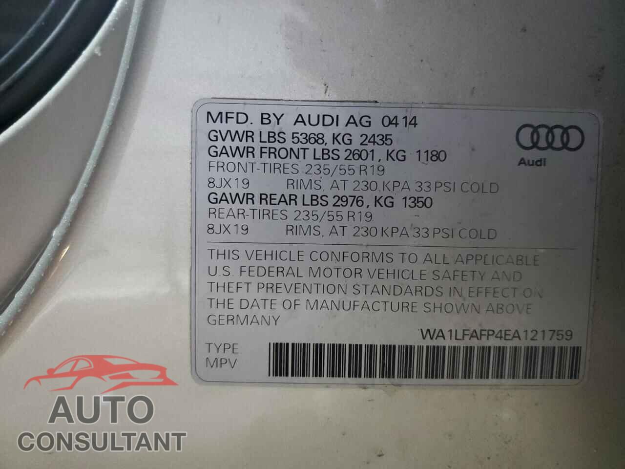 AUDI Q5 2014 - WA1LFAFP4EA121759