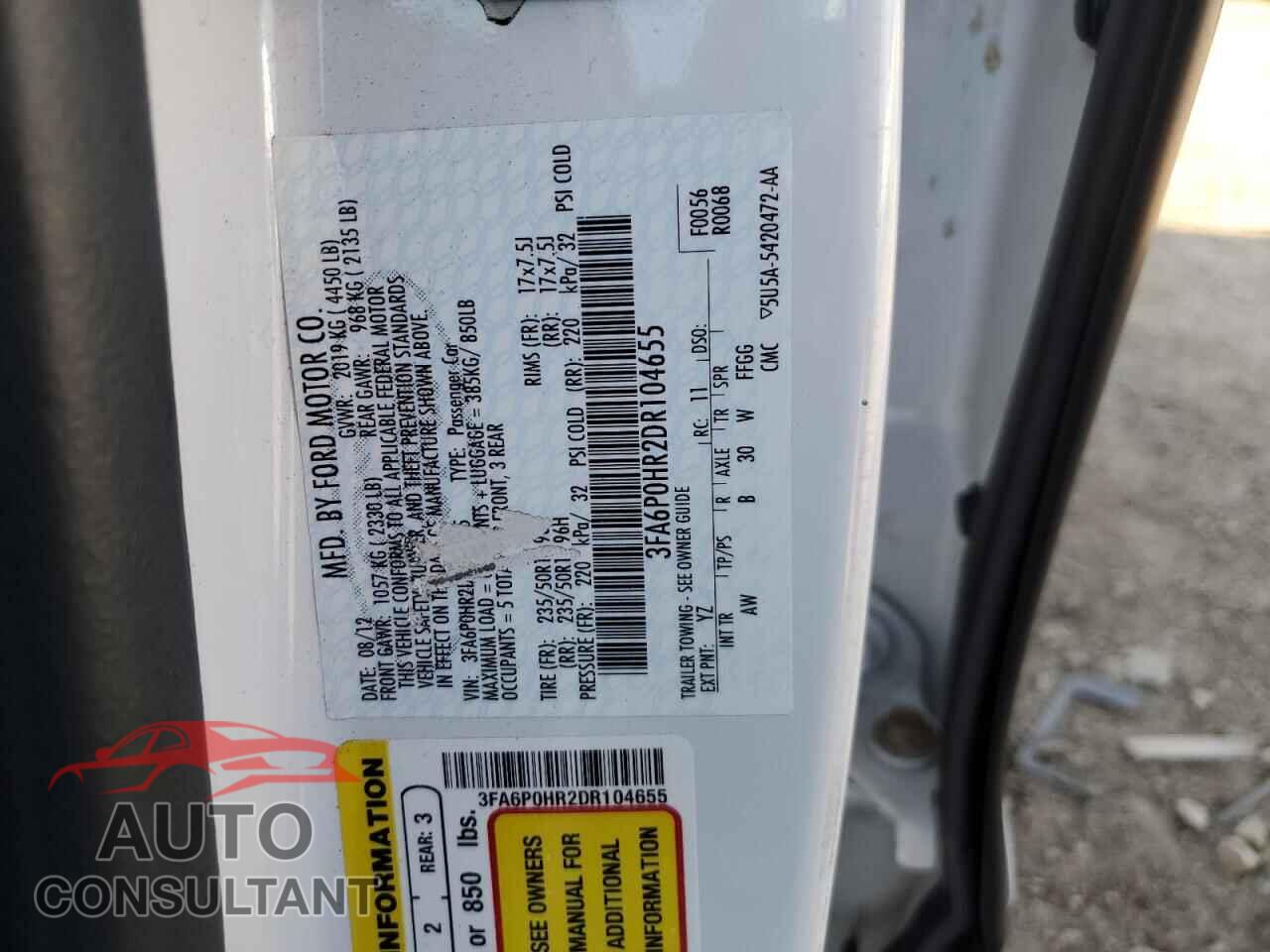 FORD FUSION 2013 - 3FA6P0HR2DR104655