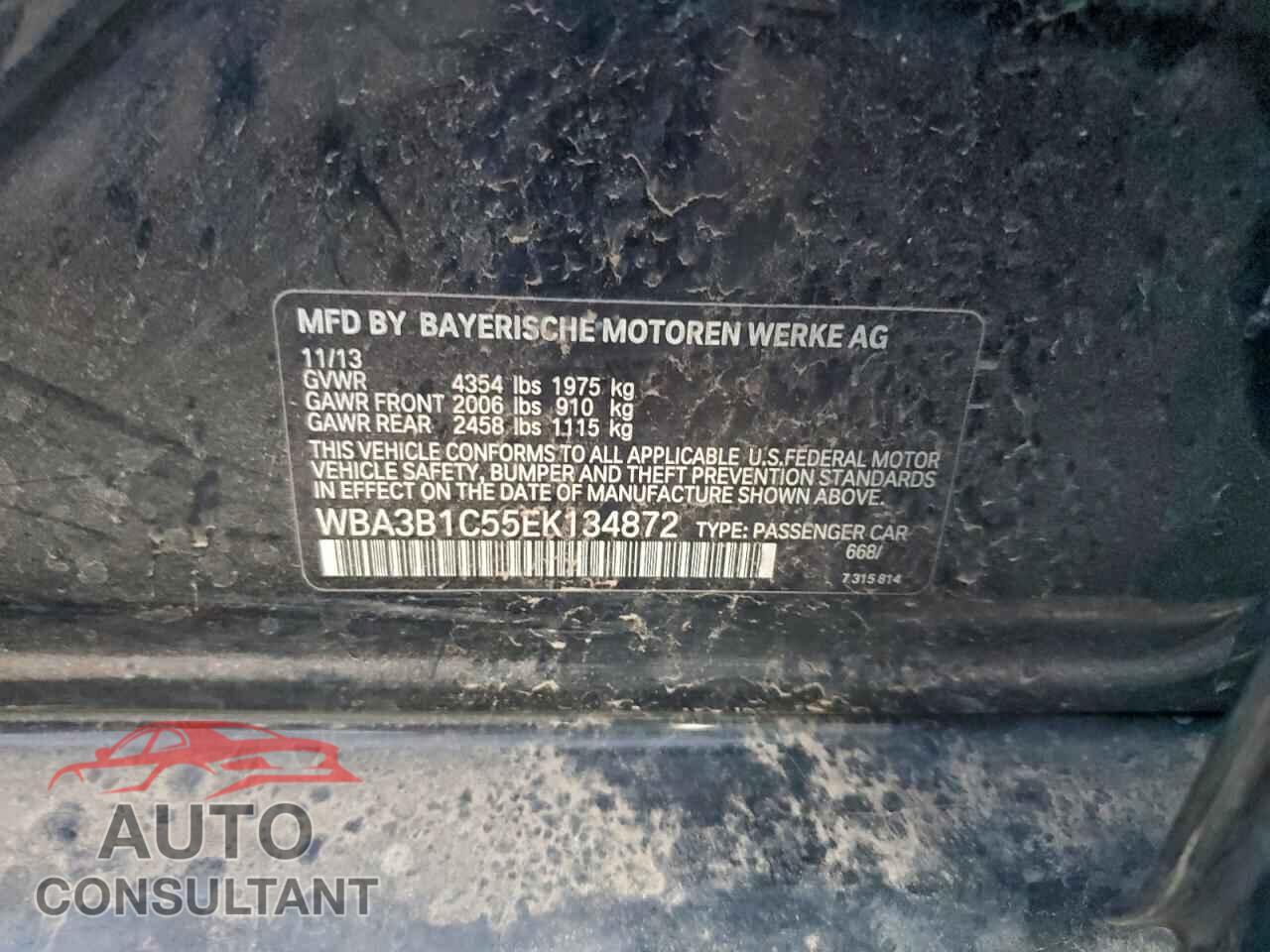 BMW 3 SERIES 2014 - WBA3B1C55EK134872