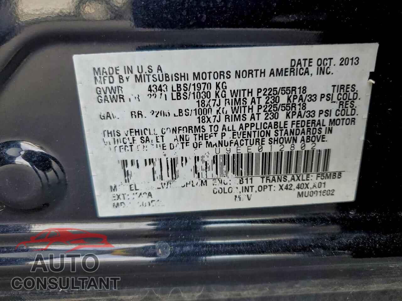 MITSUBISHI OUTLANDER 2014 - 4A4AP3AU9EE012802
