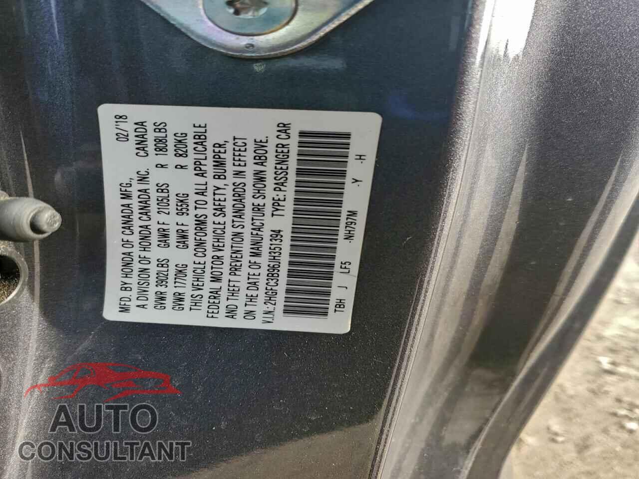 HONDA CIVIC 2018 - 2HGFC3B96JH351394