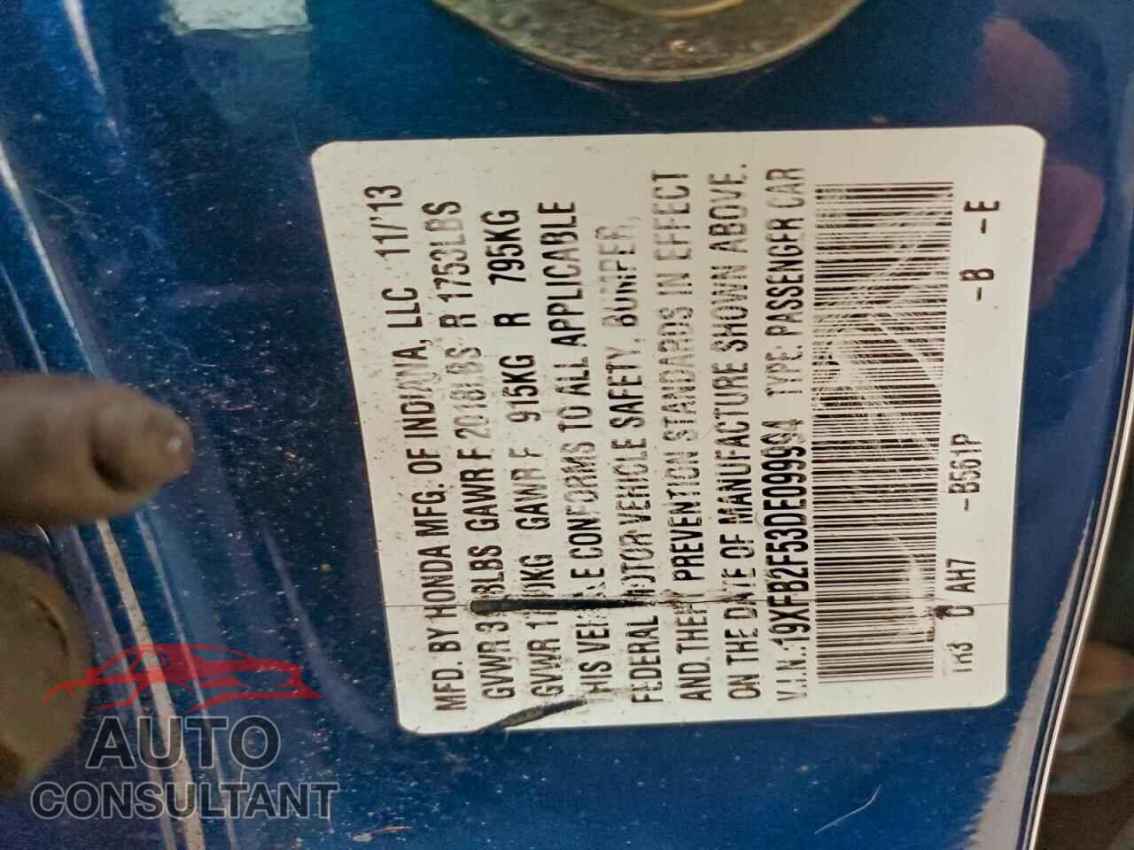 HONDA CIVIC 2013 - 19XFB2F53DE099994