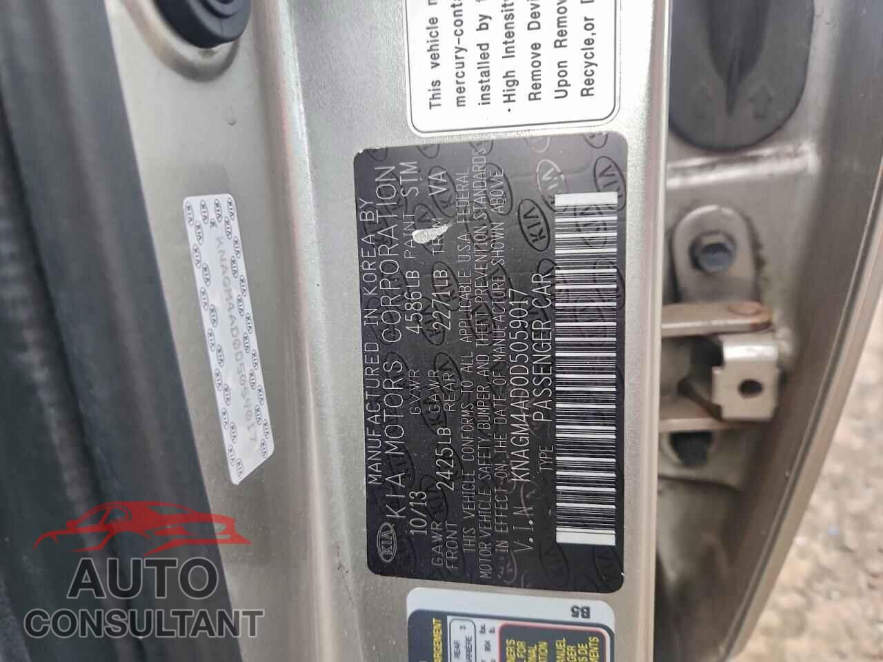KIA OPTIMA 2013 - KNAGM4AD0D5059017
