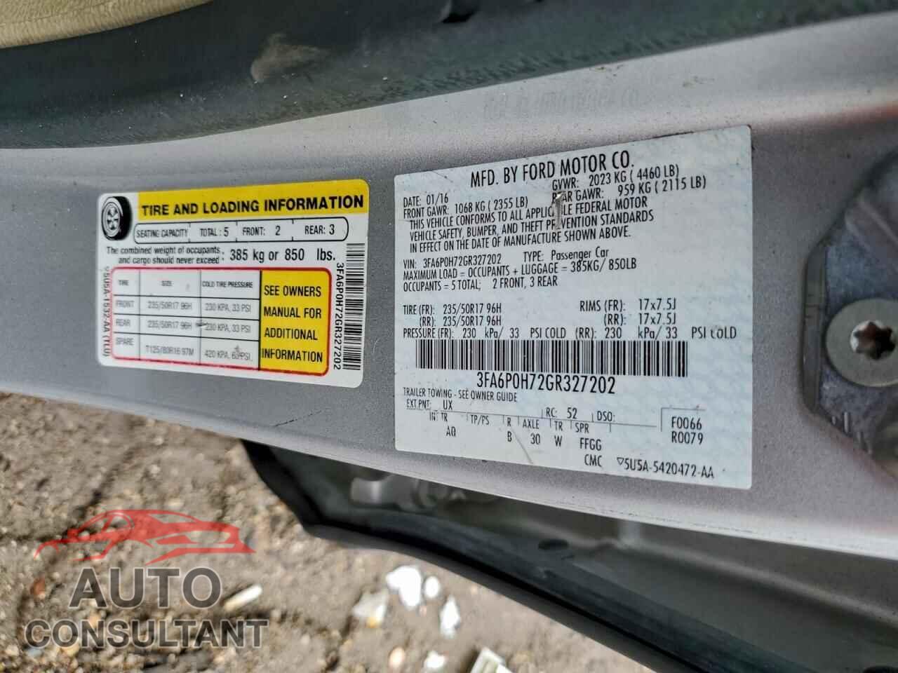 FORD FUSION 2016 - 3FA6P0H72GR327202