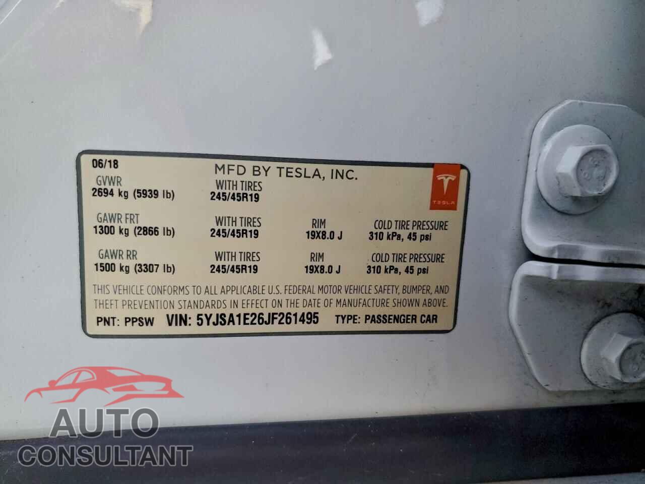 TESLA MODEL S 2018 - 5YJSA1E26JF261495