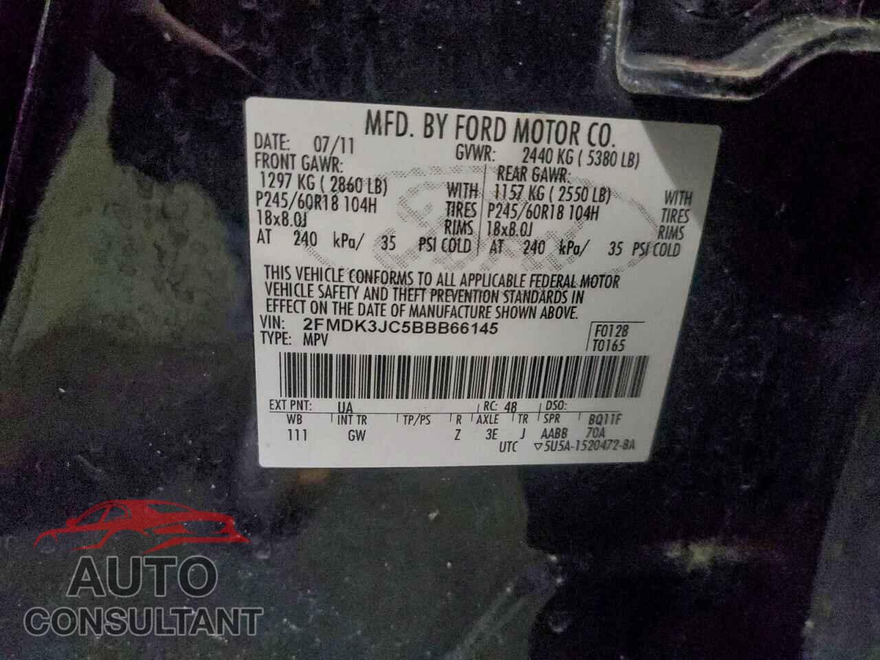 FORD EDGE 2011 - 2FMDK3JC5BBB66145