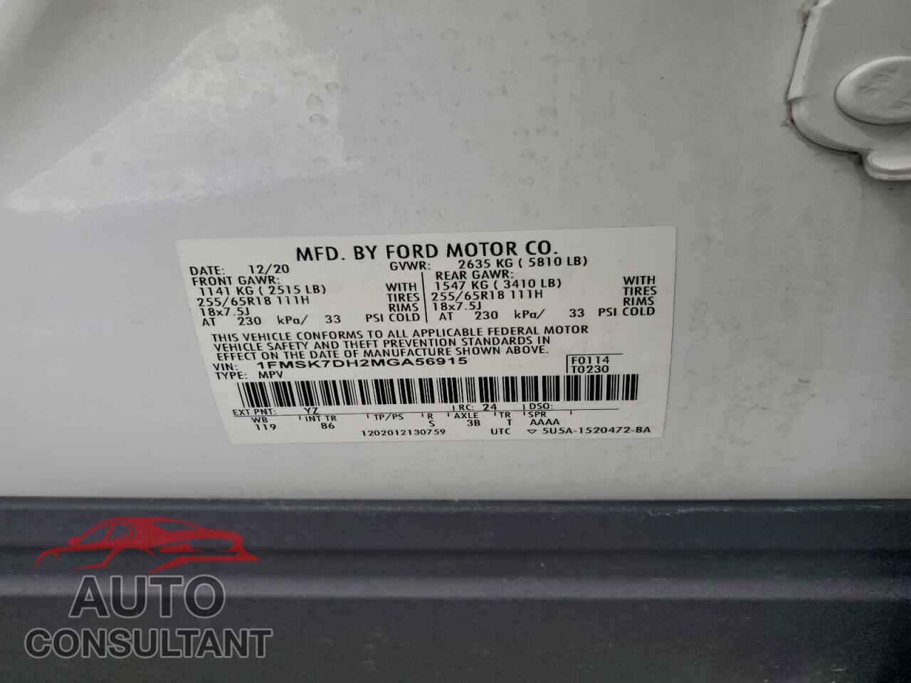 FORD EXPLORER 2021 - 1FMSK7DH2MGA56915