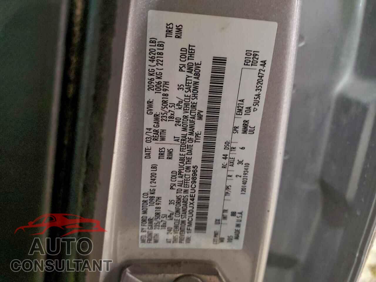 FORD ESCAPE 2014 - 1FMCU0JX4EUC98965