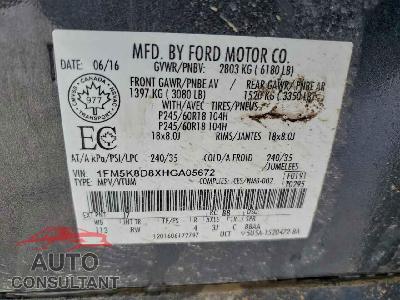 FORD EXPLORER 2017 - 1FM5K8D8XHGA05672