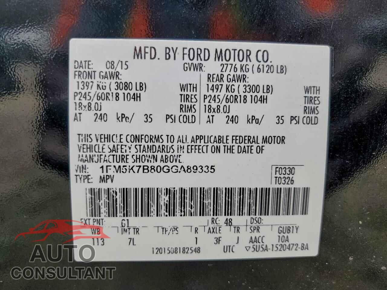 FORD EXPLORER 2016 - 1FM5K7B80GGA89335