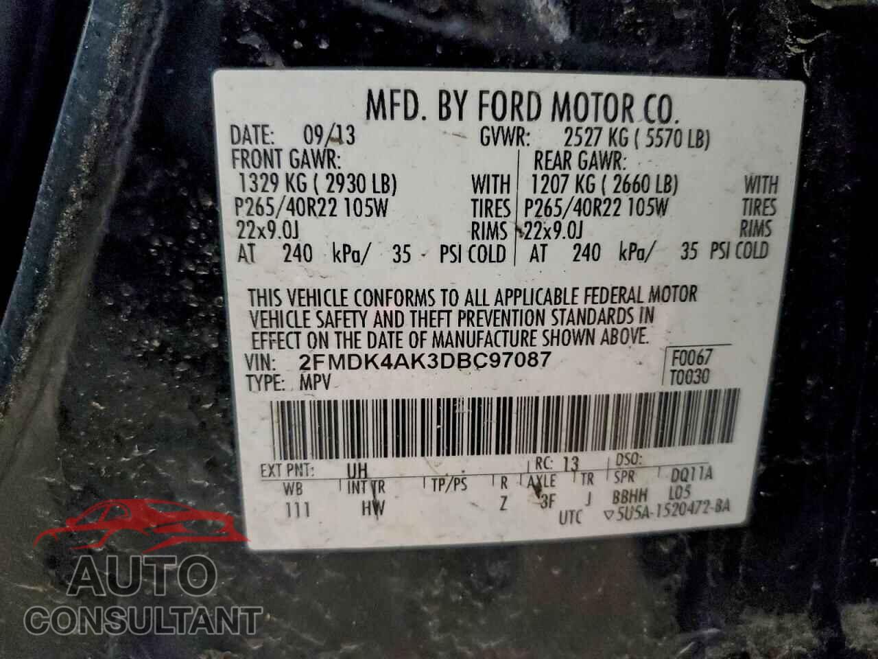 FORD EDGE 2013 - 2FMDK4AK3DBC97087