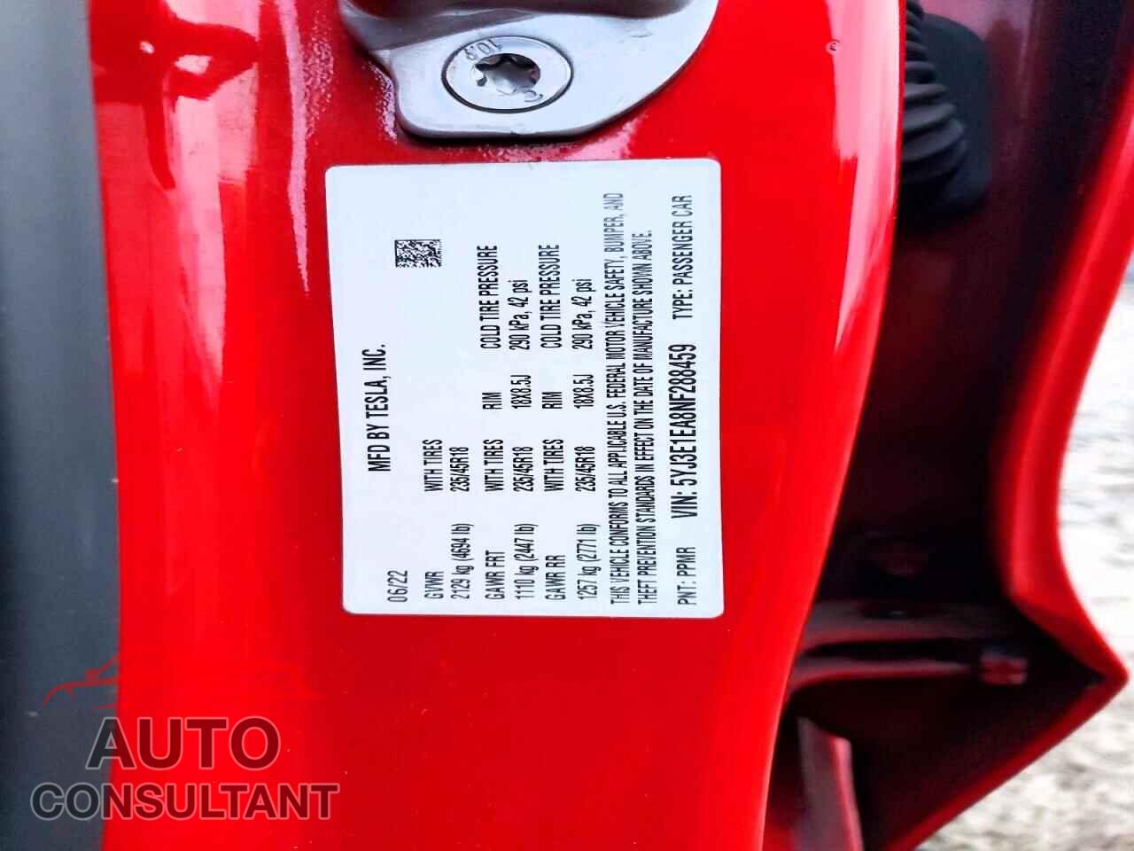 TESLA MODEL 3 2022 - 5YJ3E1EA8NF288459