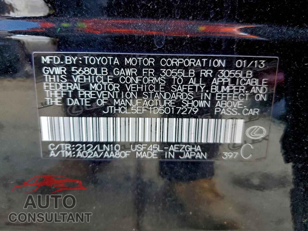 LEXUS LS460 2013 - JTHCL5EF1D5017279