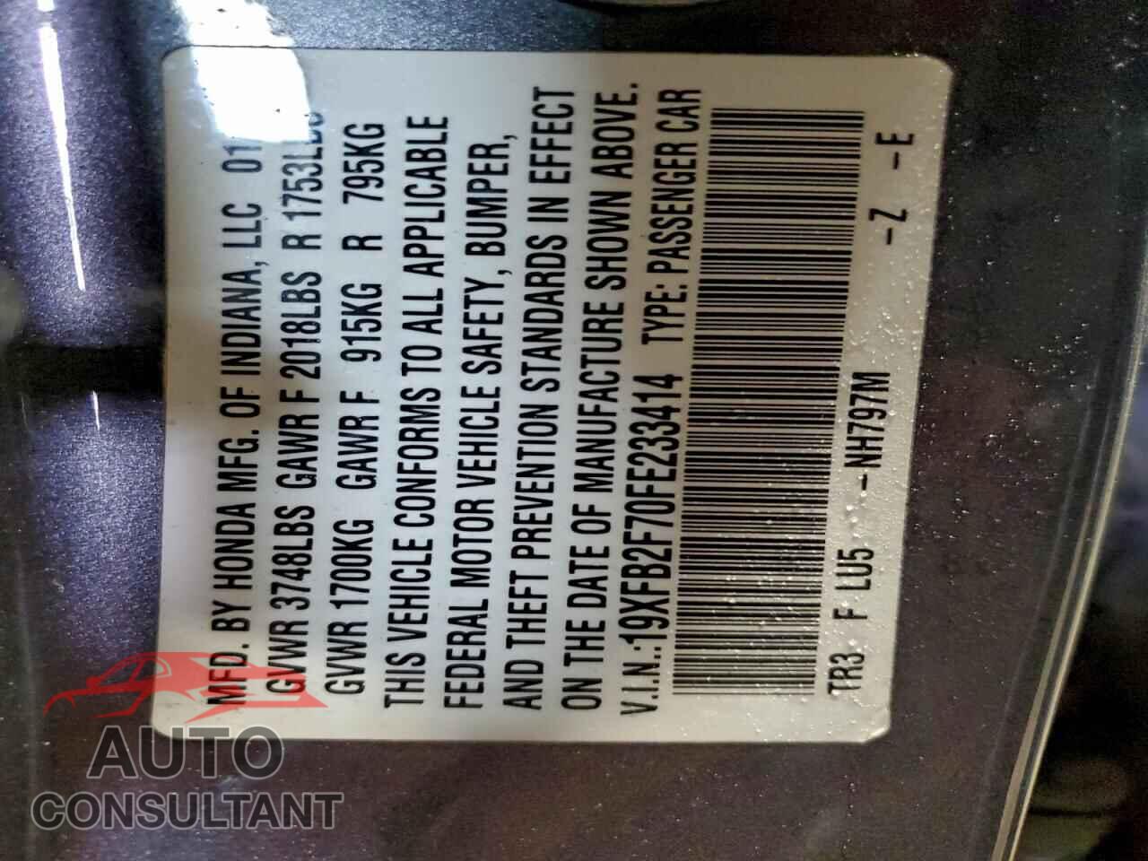 HONDA CIVIC 2015 - 19XFB2F70FE233414
