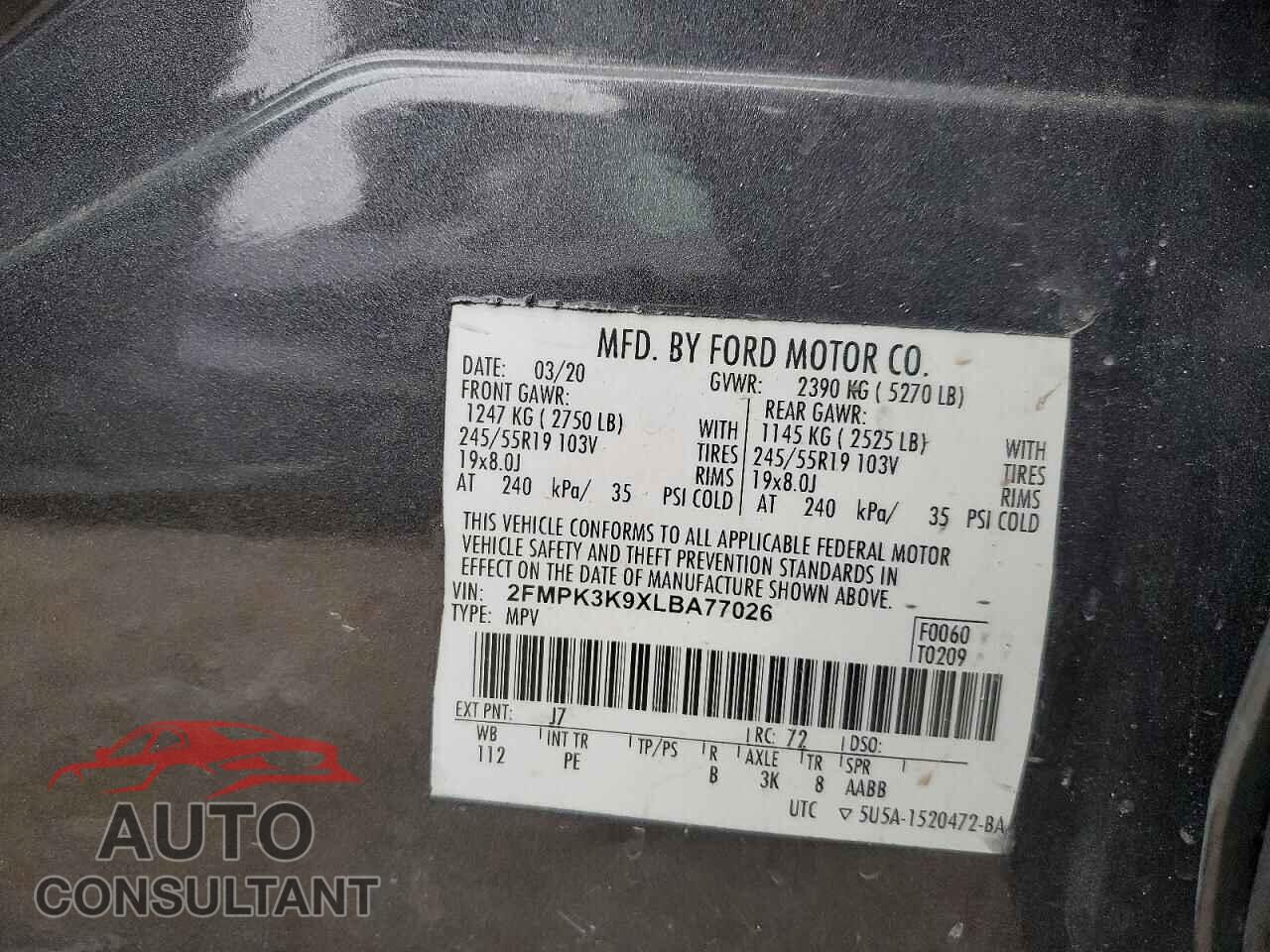 FORD EDGE 2020 - 2FMPK3K9XLBA77026