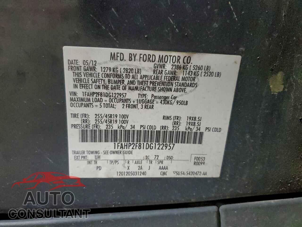 FORD TAURUS 2013 - 1FAHP2F81DG122957