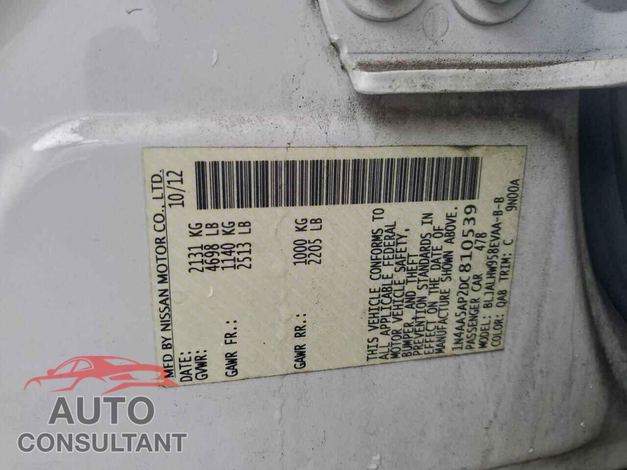 NISSAN MAXIMA 2013 - 1N4AA5AP2DC810539