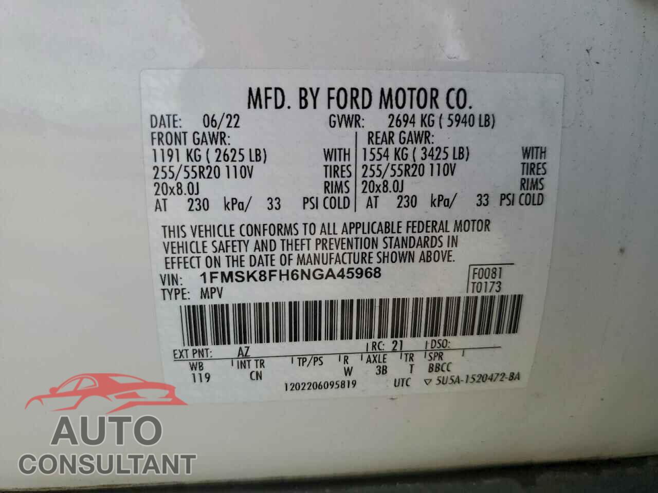 FORD EXPLORER 2022 - 1FMSK8FH6NGA45968